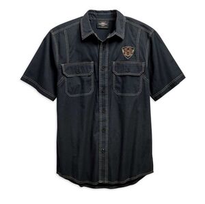 Harley-Davidson® Piston Graphic Short Sleeve Woven Shirt Size L Black